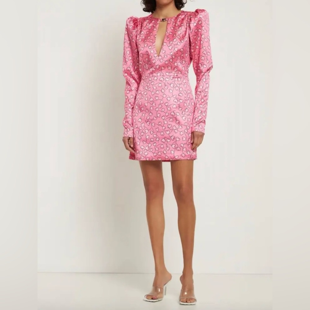 New ROTATE BIRGER CHRISTENSEN Heart Puff Sleeve Satin Mini Dress